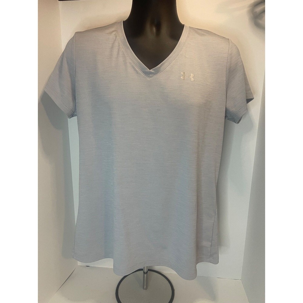 Under Armour UA Heat Gear Threadborne Loose Fit V Neck Tee Shirt Grey Size Large